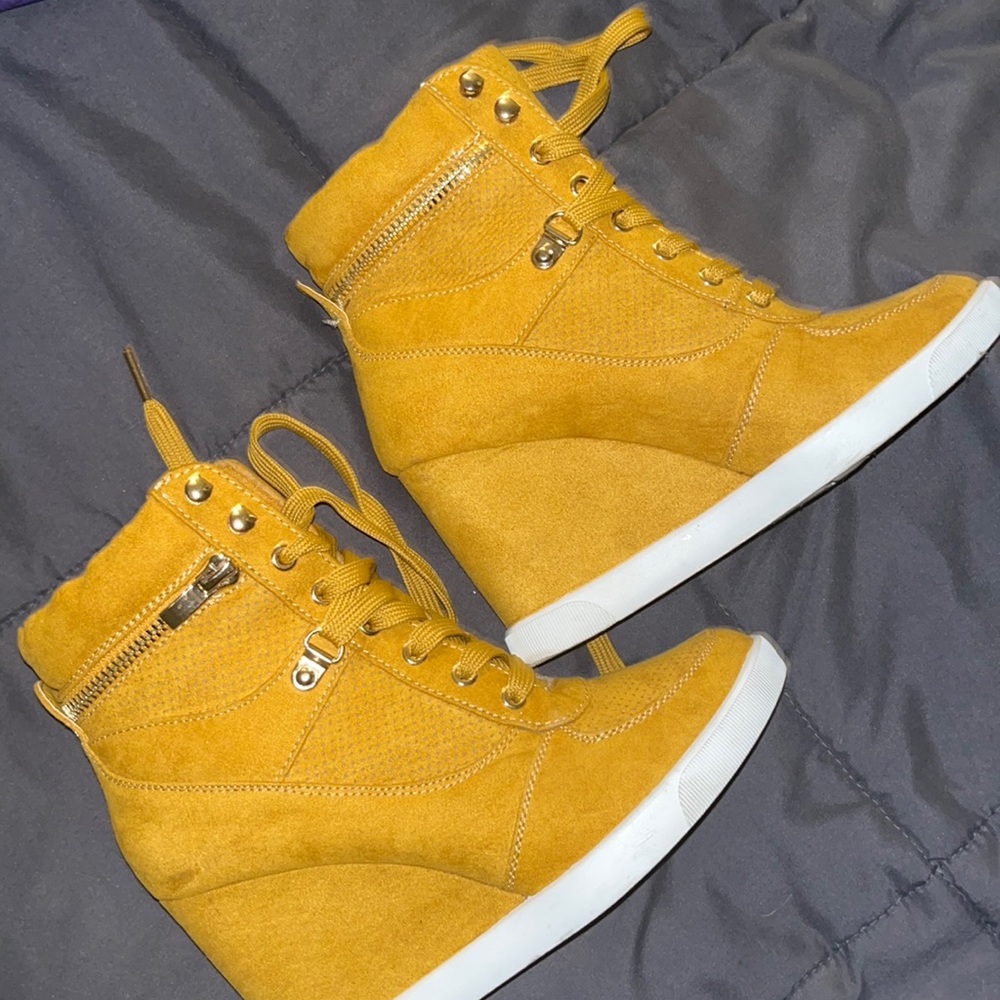 Just fab mustard wedged sneaker boots